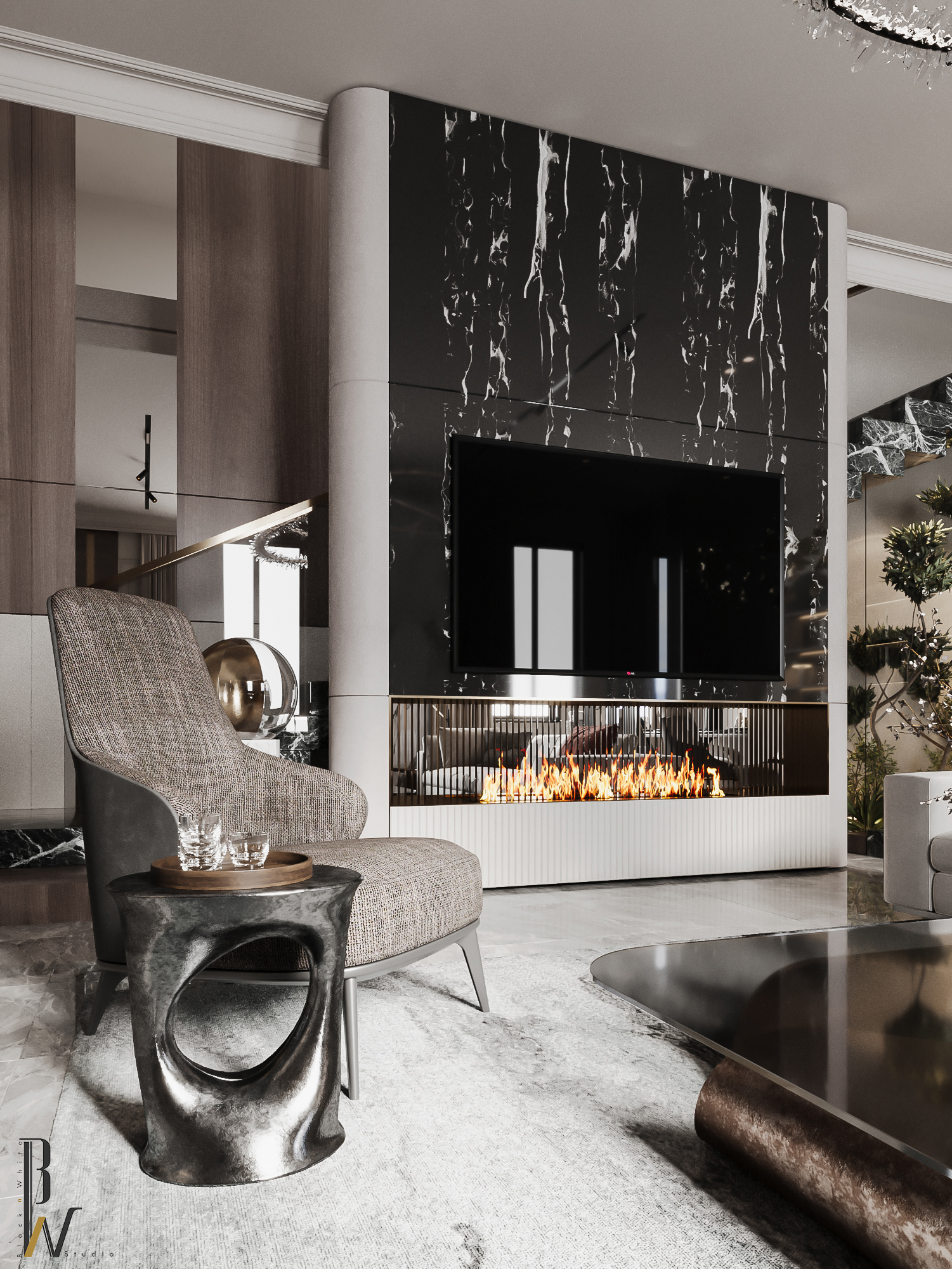 主厅设计丨沙特阿拉伯丨Black N White-26