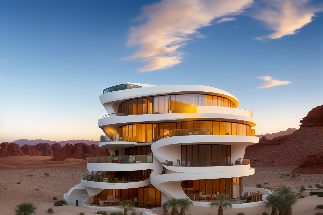AI绘画之路-沙漠绿洲酒店-1