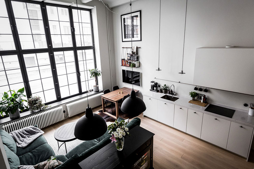 斯堪的纳维亚风格阁楼公寓，绿色沙发点亮百年无线电工厂-1