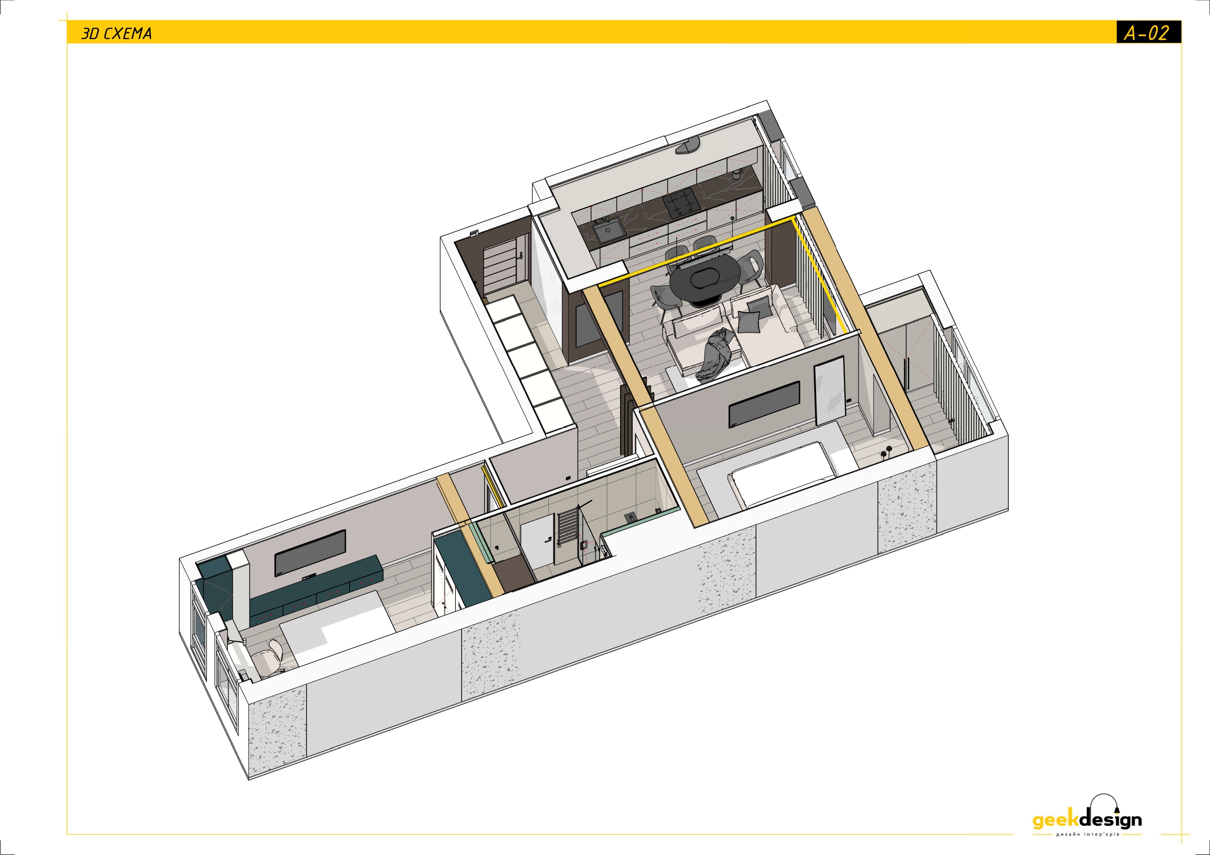 2x room apartment. Technical drawing-2