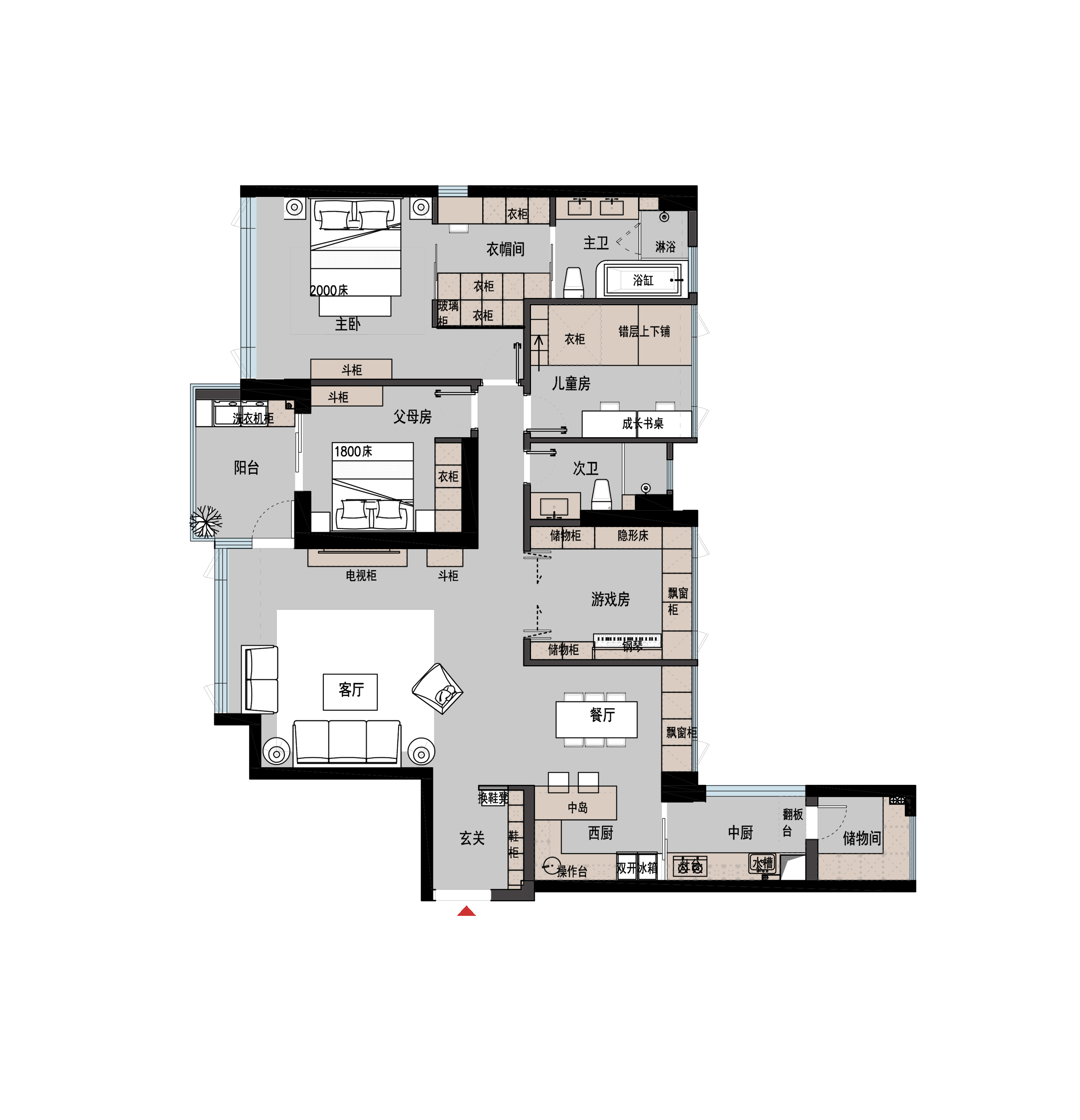 180㎡美式温馨杏粉空间-5