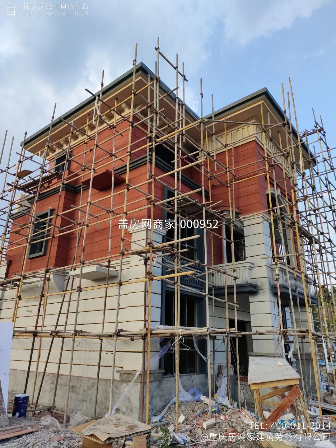 【施工队案例】四川省绵阳市涪城区三层新中式别墅施工-12