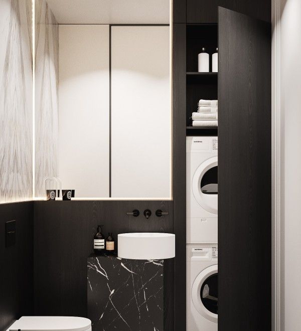 5㎡卫生间高级设计方案 | 洗衣机巧妙融入洗漱台与收纳柜-55