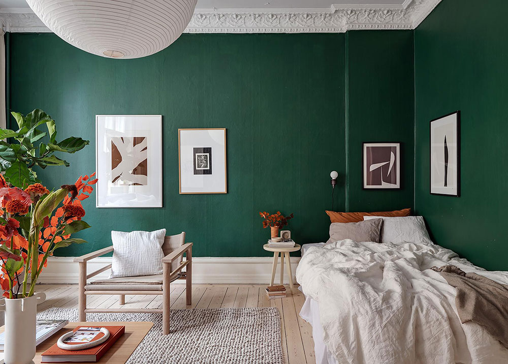 哥德堡 47㎡小公寓 | 绿色墙壁搭配高天花板,视觉冲击力十足-7