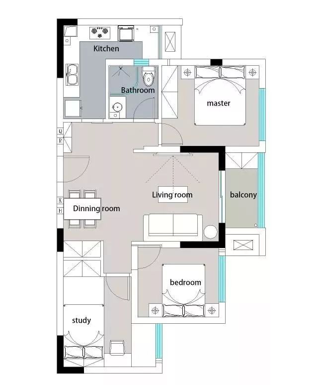 现代简约小户型，蓝色半墙设计独特优雅-1