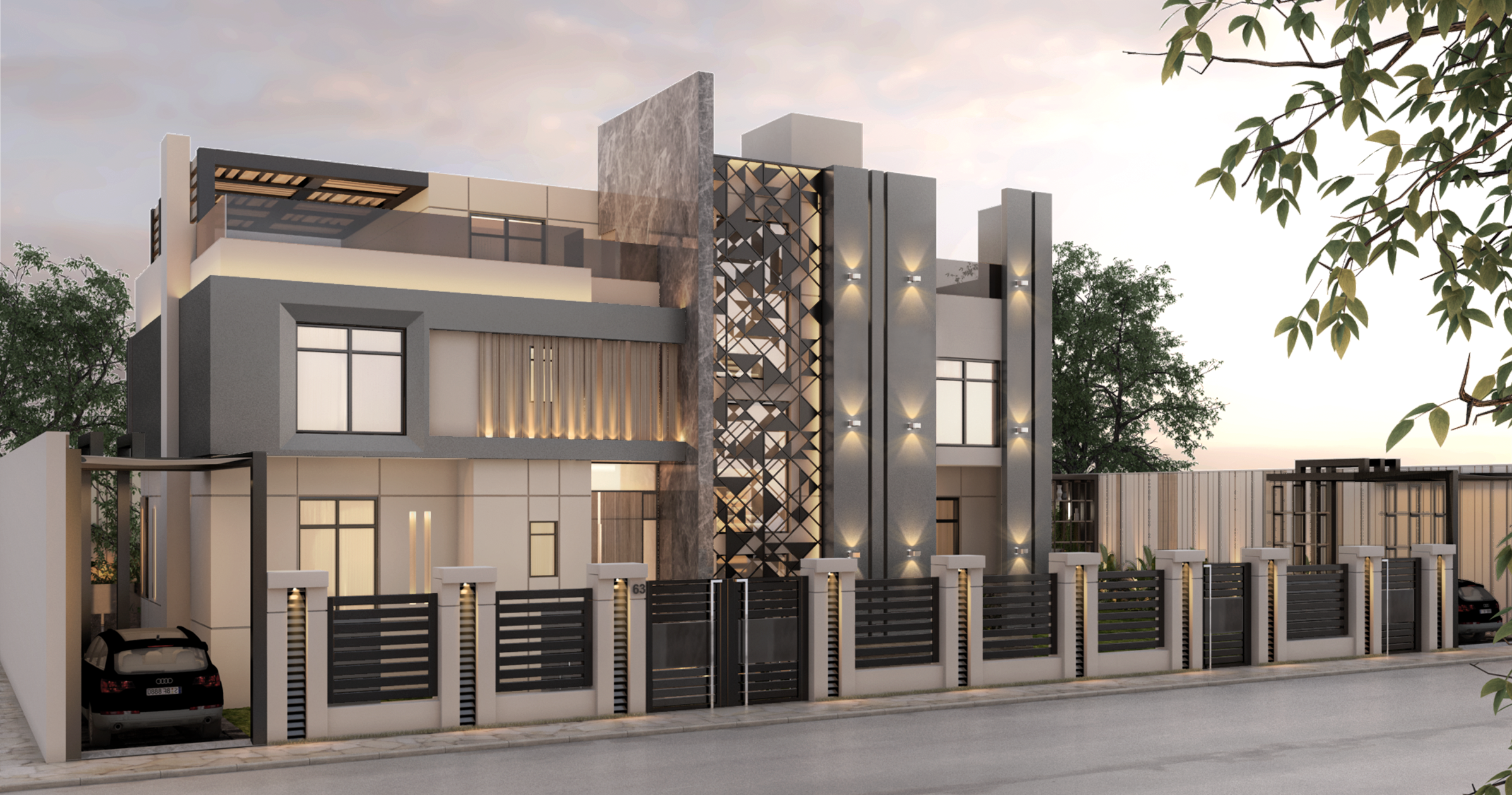 Modern Villa Facade & Lanscape Design-0