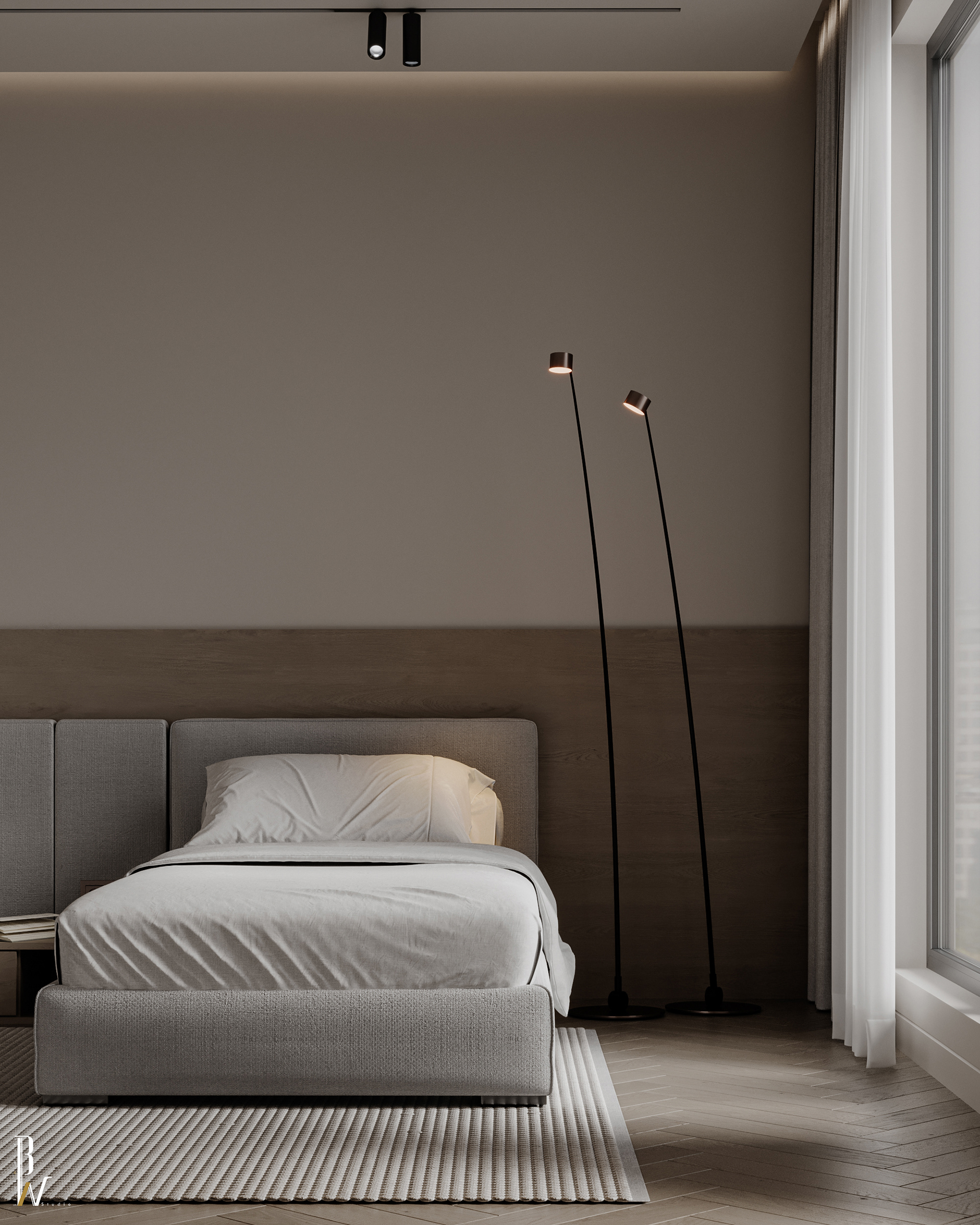 双人卧室设计丨阿联酋丨Black N White-13