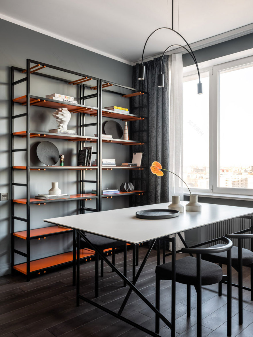 莫斯科 80 平米简约现代公寓,色彩点缀打破灰色空间-8