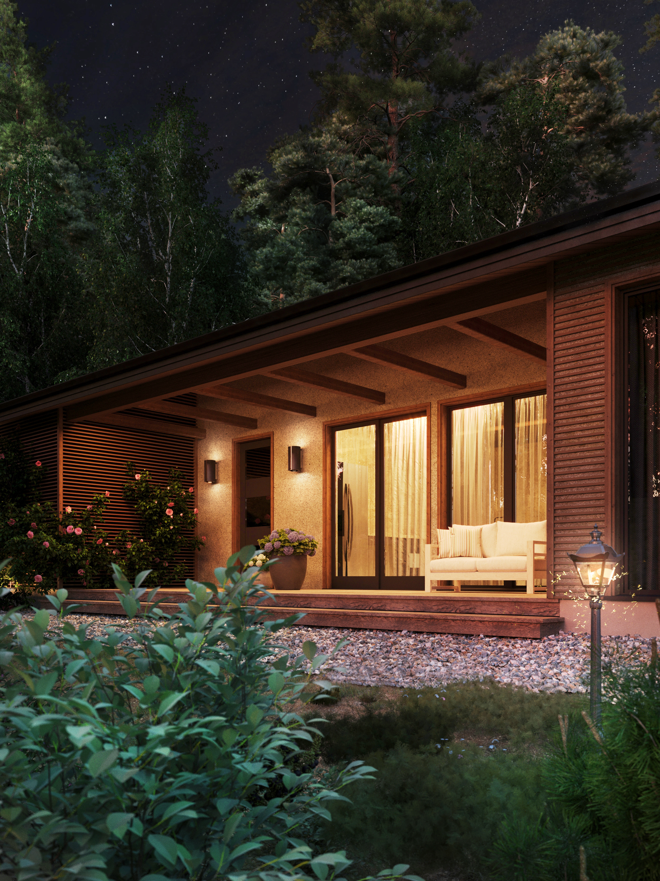 Forest House with Terrace and Pond-9