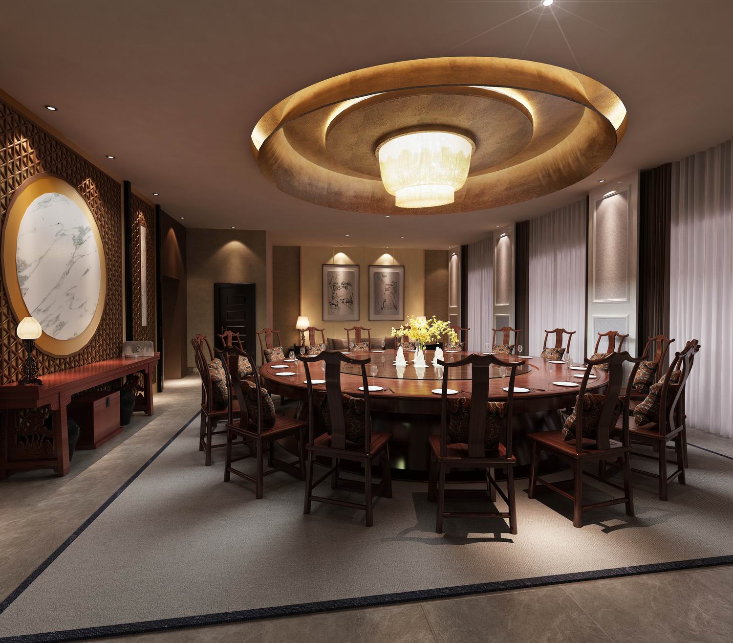 新中式风格奢华酒店餐厅 会所包房 包厢 包间 高清效果-3-0