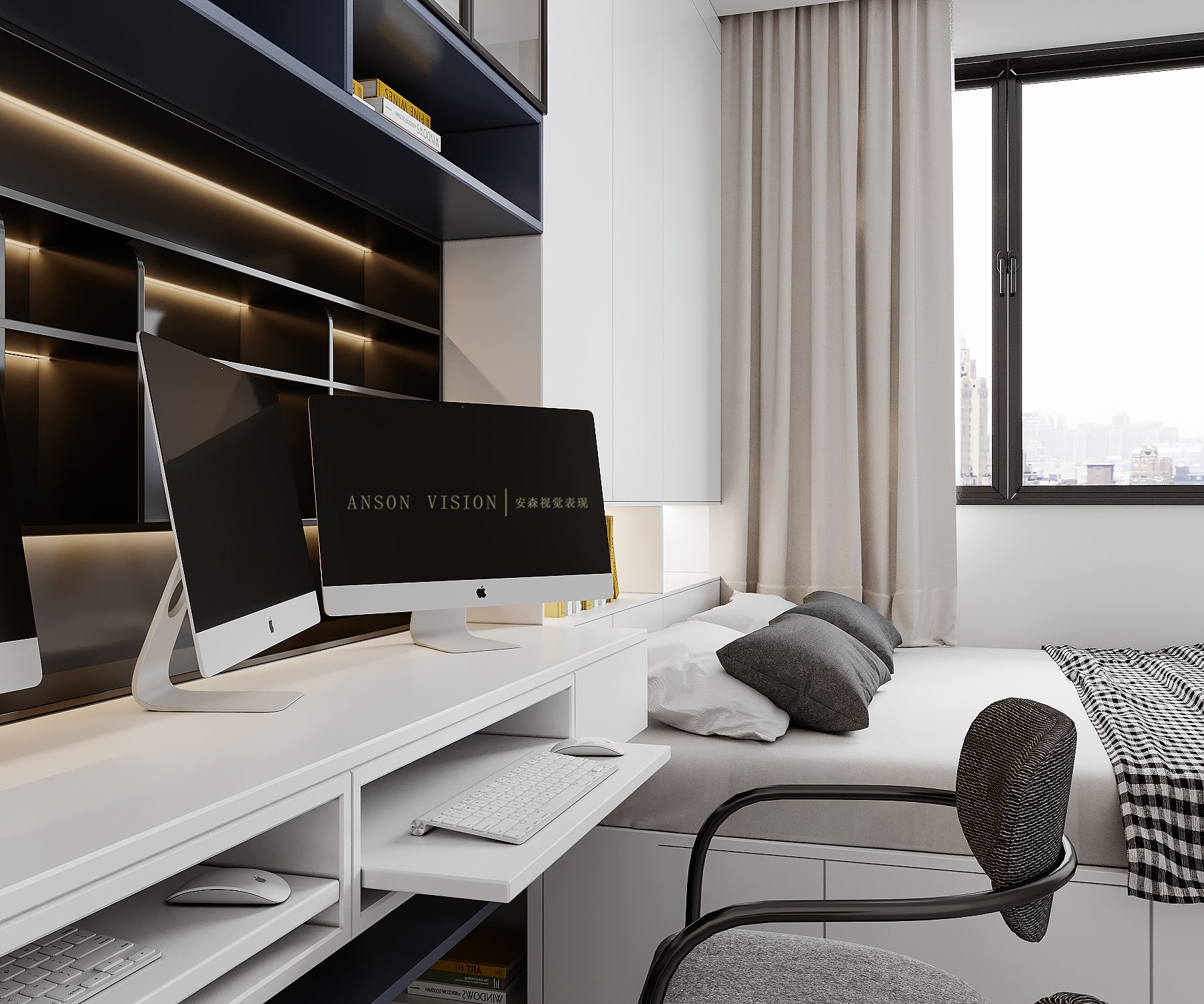 简约时尚的红蓝白小户型住宅设计-12