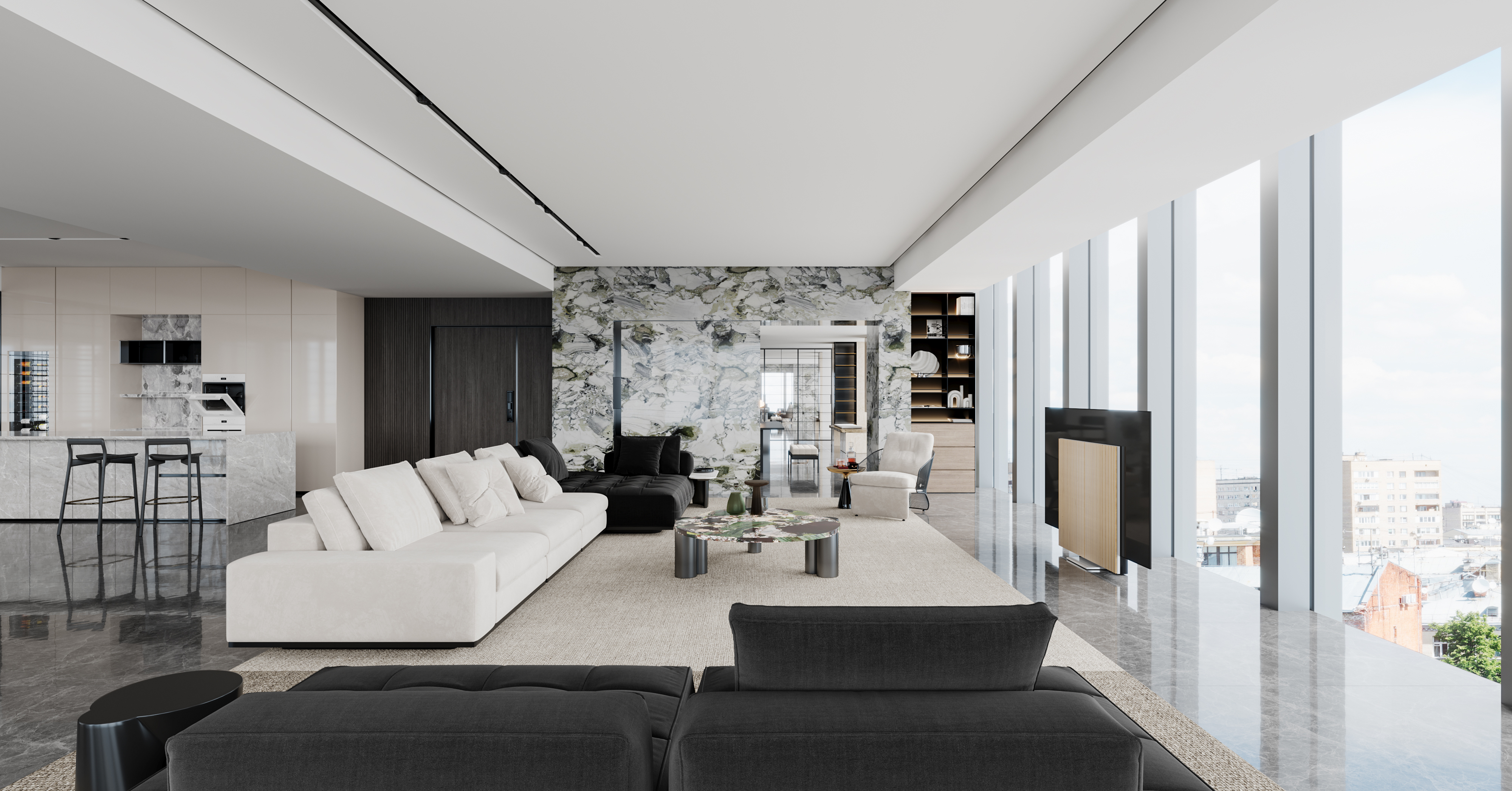 现代风格大平层家装效果丨冈舍效果图表现-10