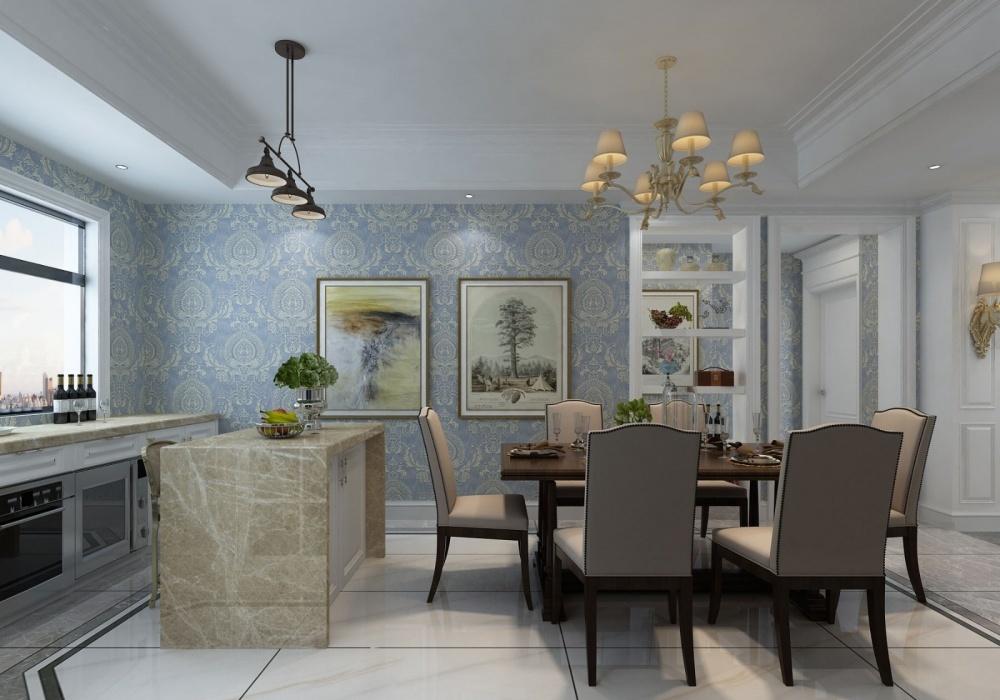 恒大华府欧式轻奢装修 蓝色调奢华空间-0