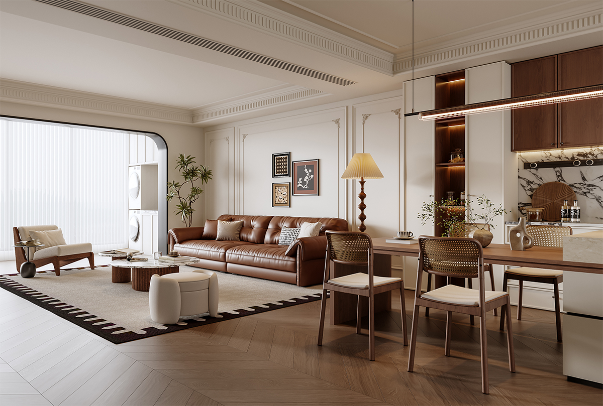 奶油法式复古客餐厅效果图表现-4