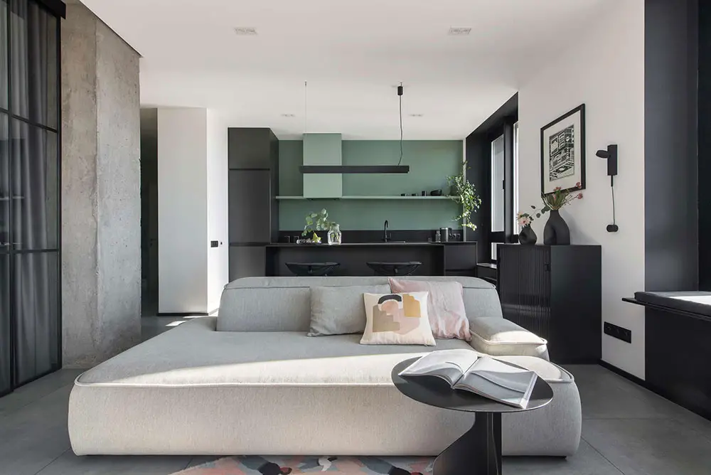 基辅 69 平米黑白绿时尚公寓设计-3