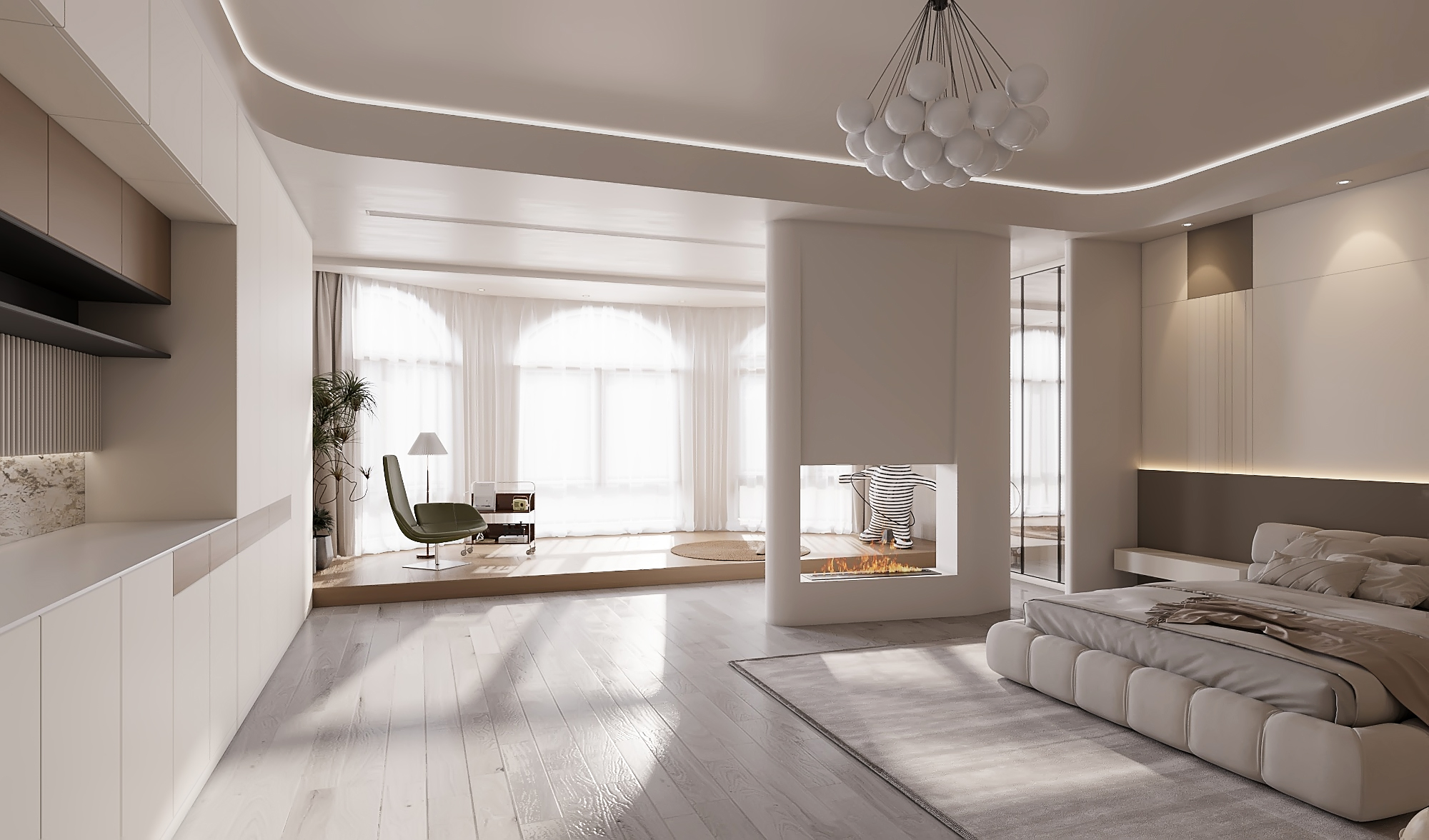 极简奶油大开间卧室-3