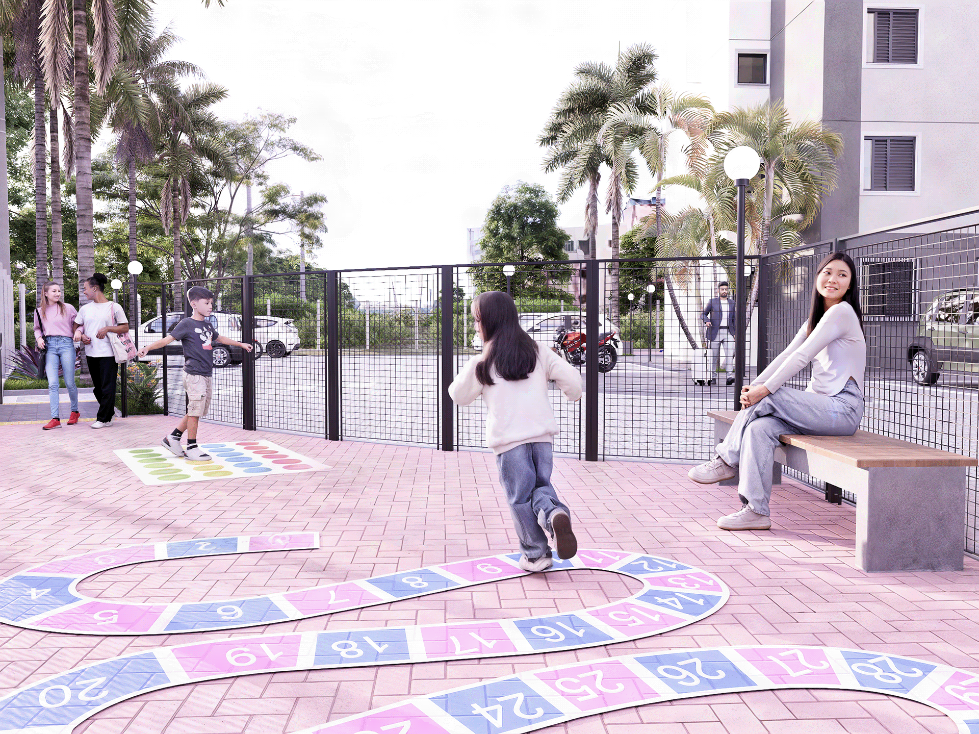 Visualização Arquitetônica: Fachada e Área de Lazer-18