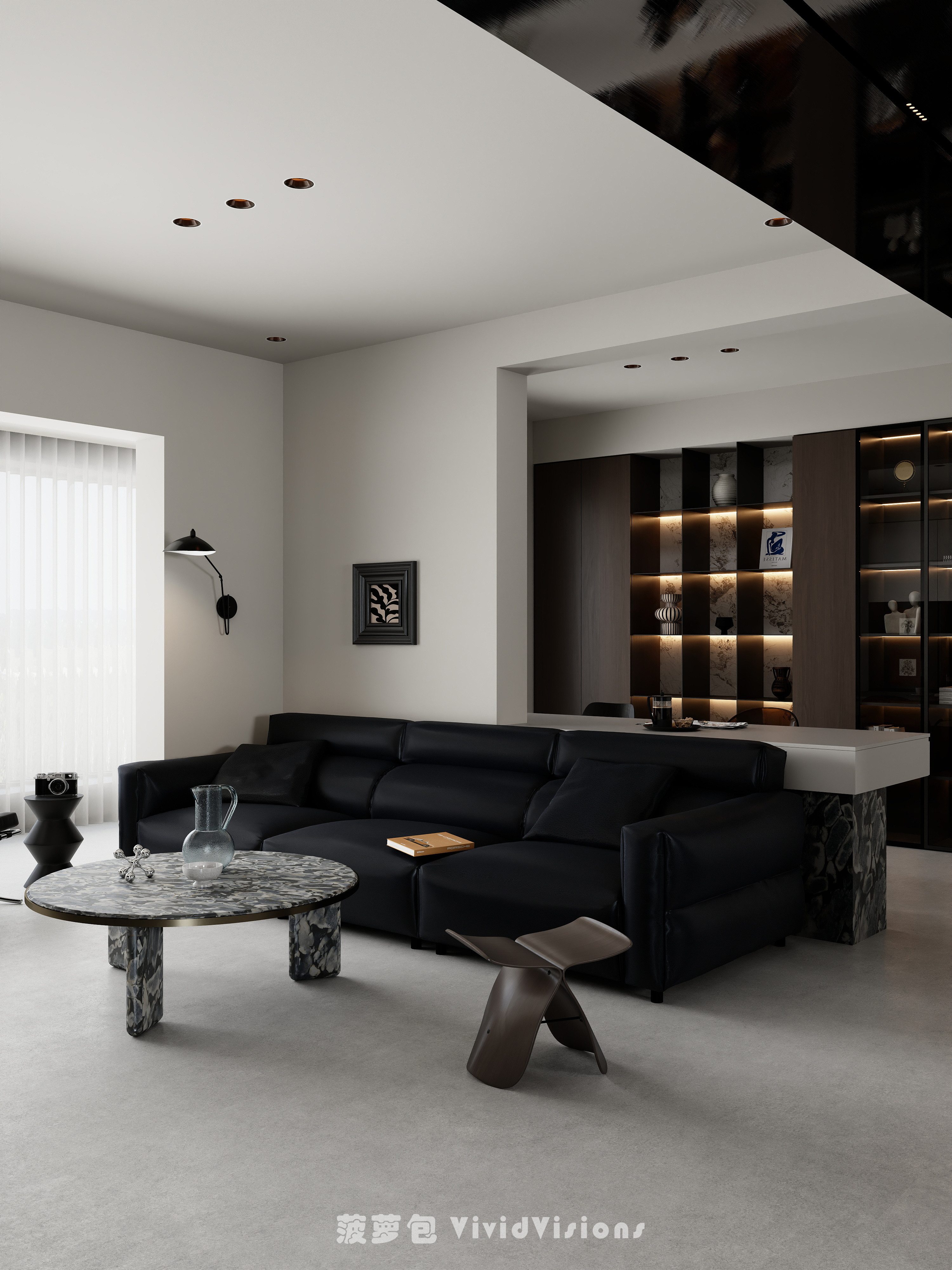 极简黑白客餐厅设计丨专业个人全职效果图代画-3