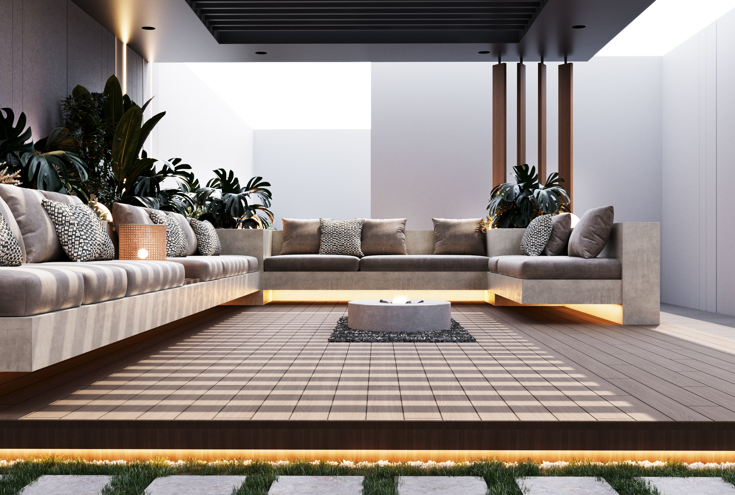 带瀑布的户外花园座位区设计丨沙特阿拉伯-11