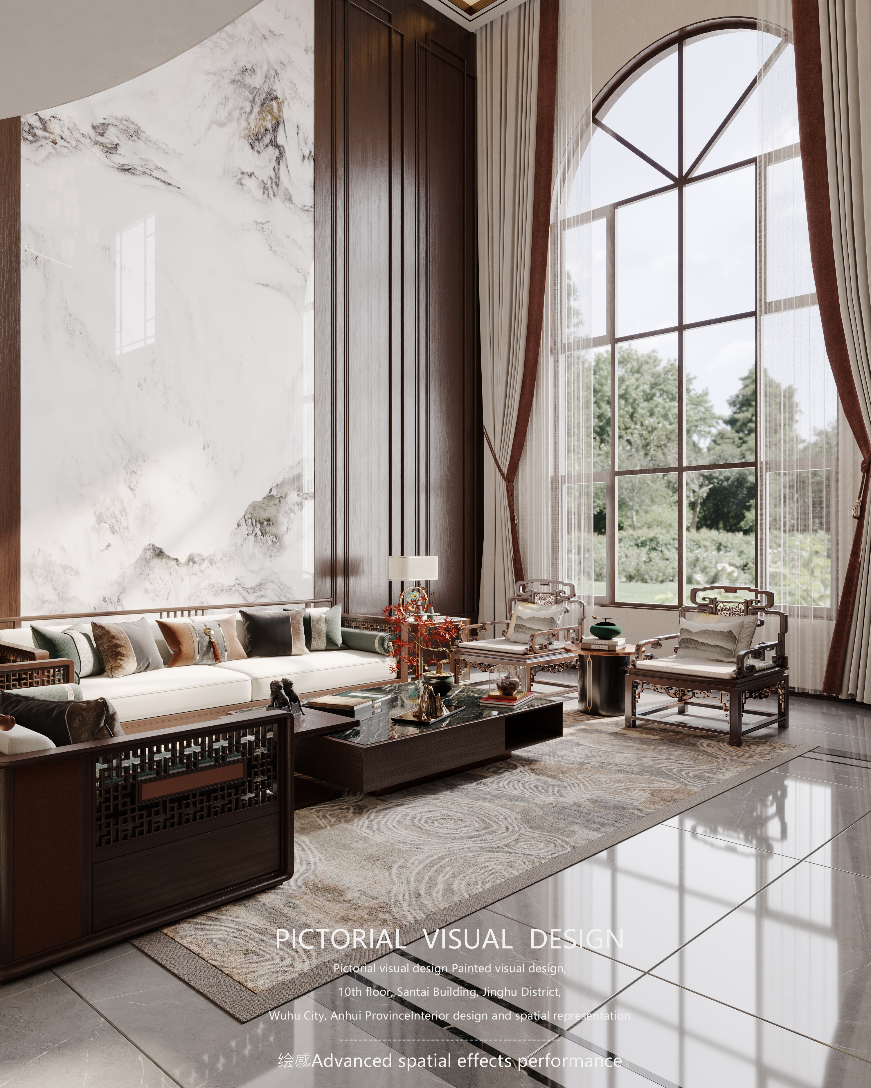 绘感视觉设计 | 新中式挑空别墅-4