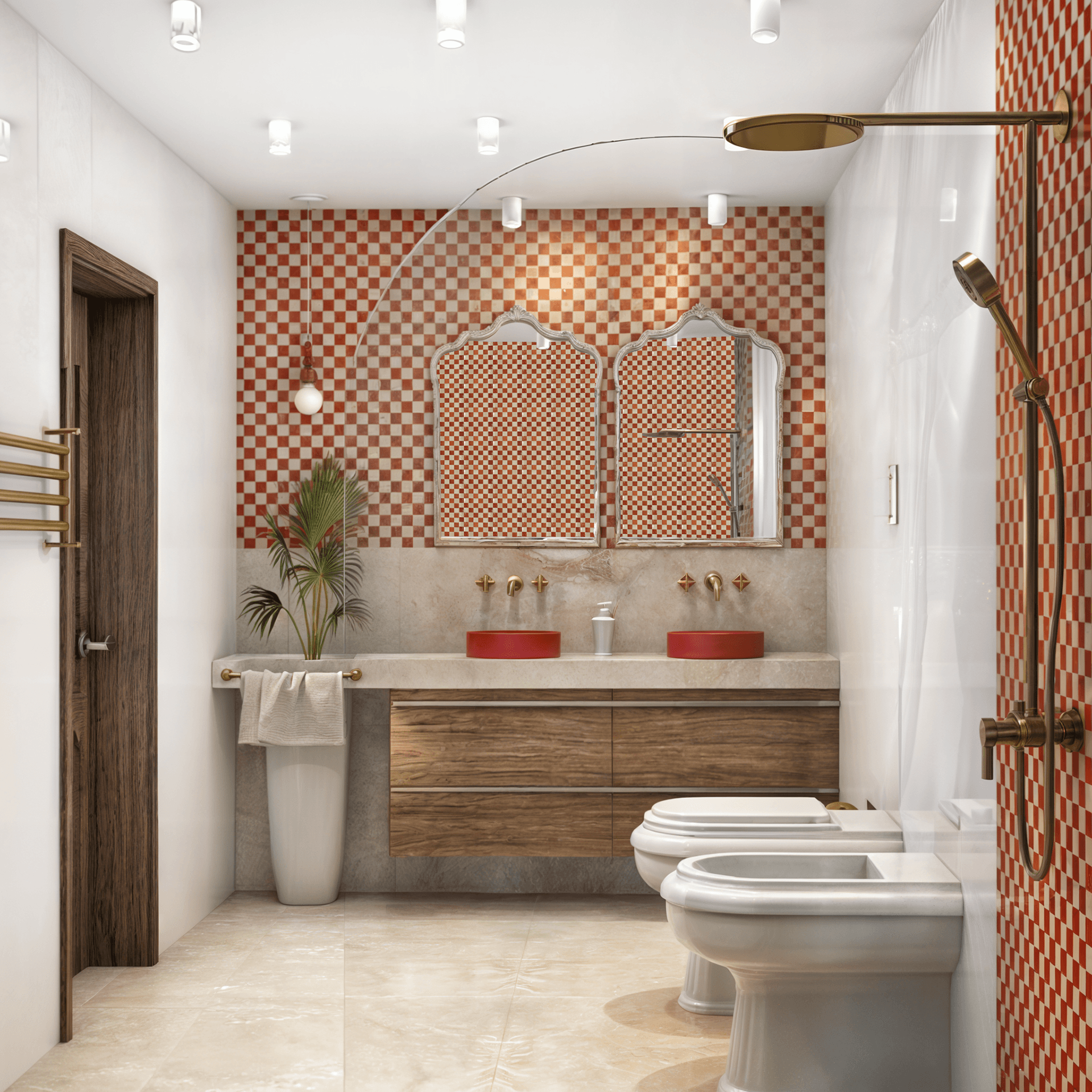 深红色浴室改造丨Aldana Crava-7