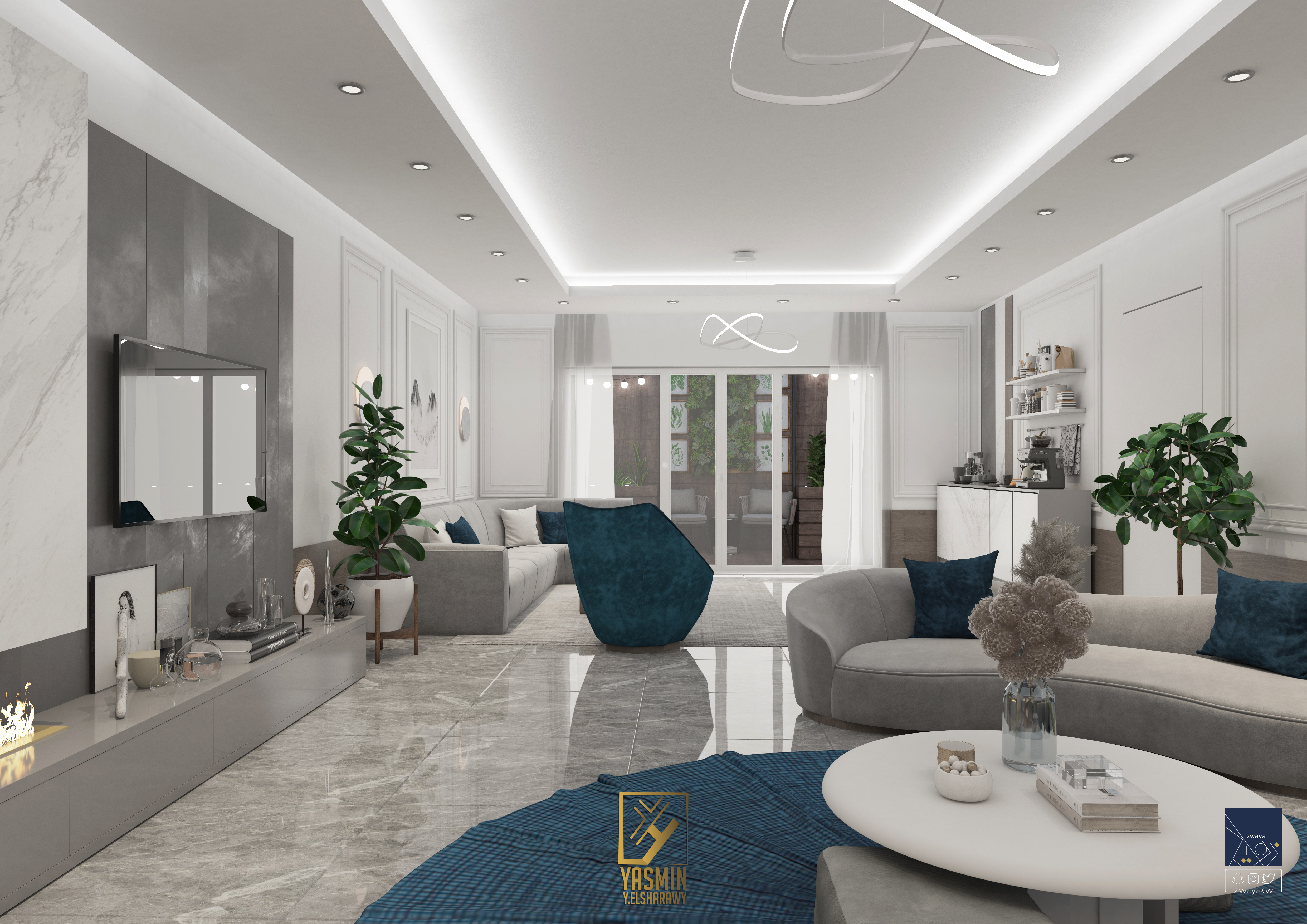 带室内花园的客厅-8