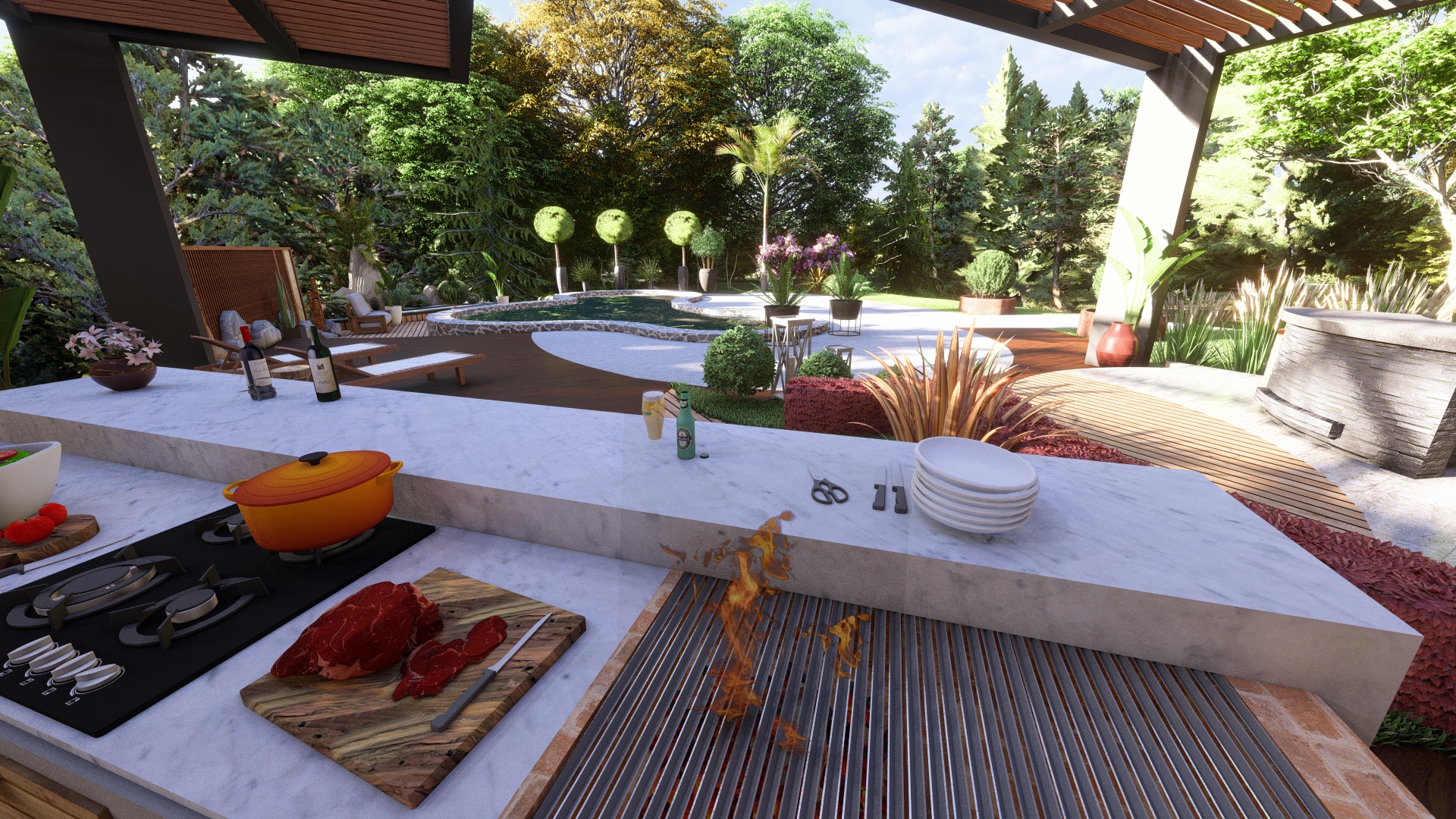 GARDEN DESIGN/ Covered Pool Side Deck-11