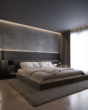 A Dark-Toned Minimalist Master Bedroom