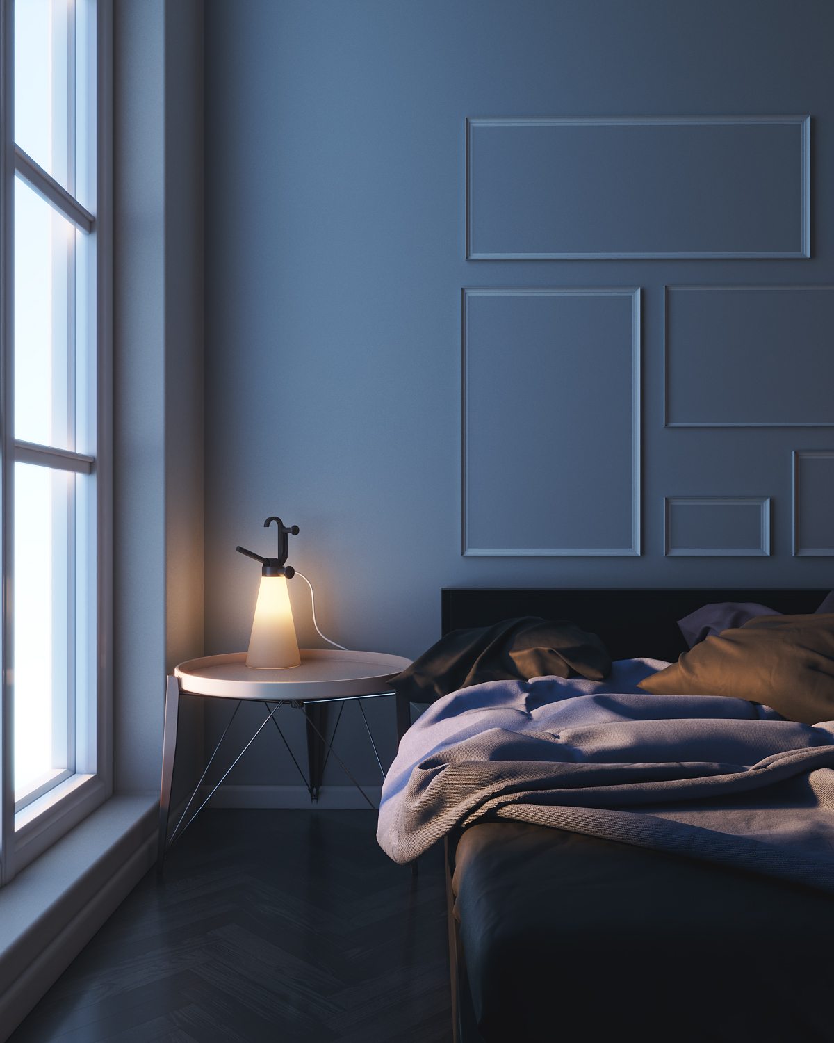 矩阵空间 Matrix Space | 艺术简约卧室的不同时段灯光魅力-1