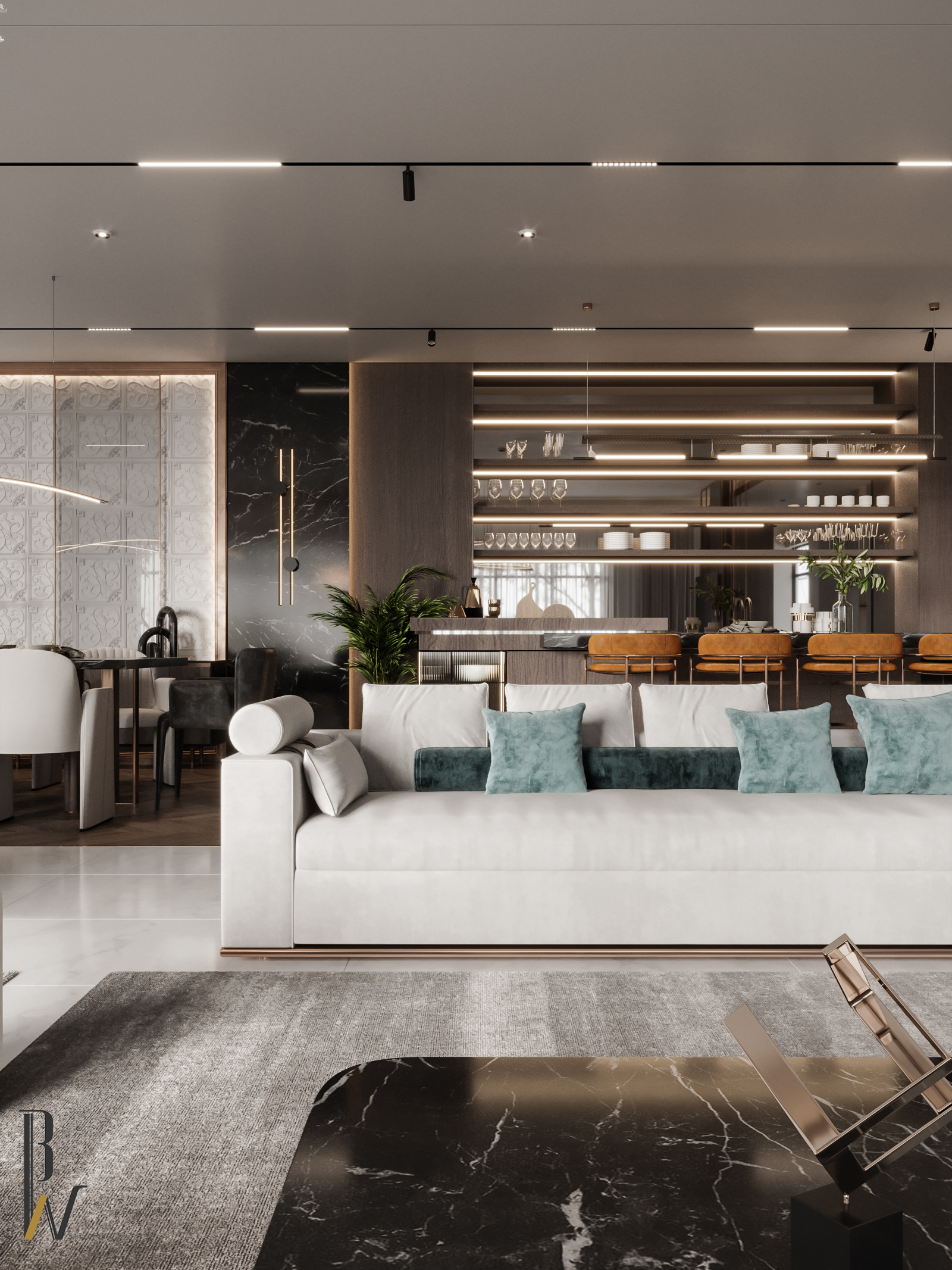 现代豪华大厅丨阿联酋丨Black N White-10