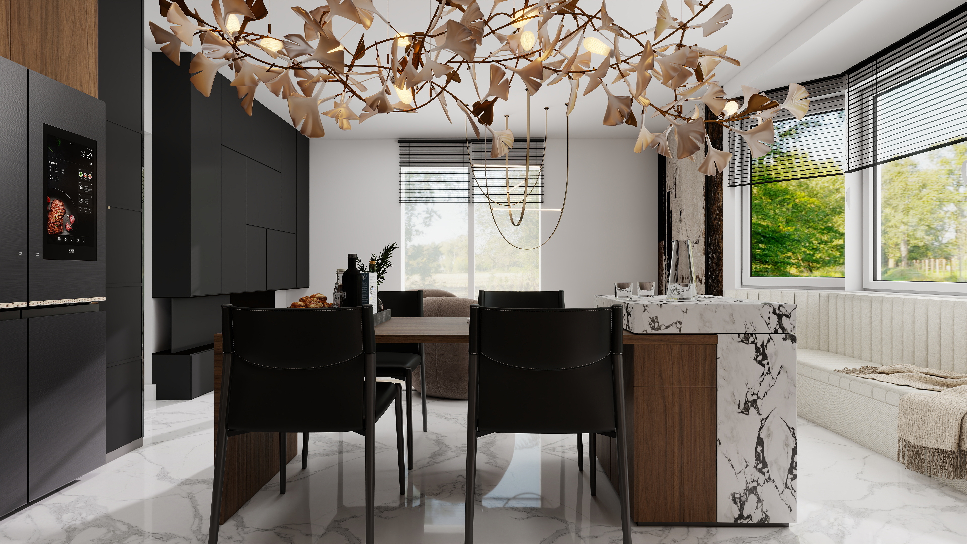 Modern Living Room & Kitchen | Interior Visualization-2