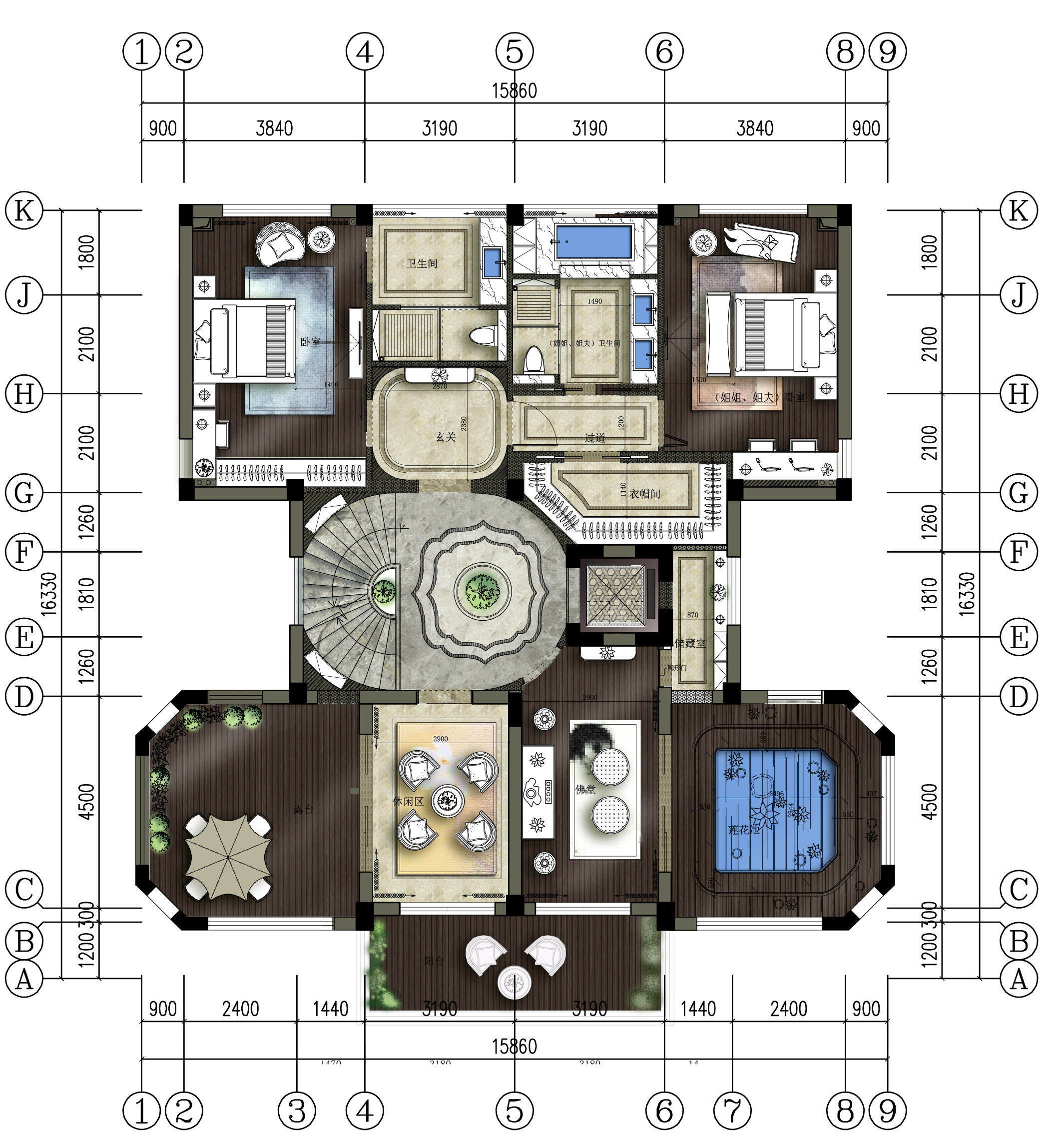 新中式 中式古典 奢华家装别墅样板房-12