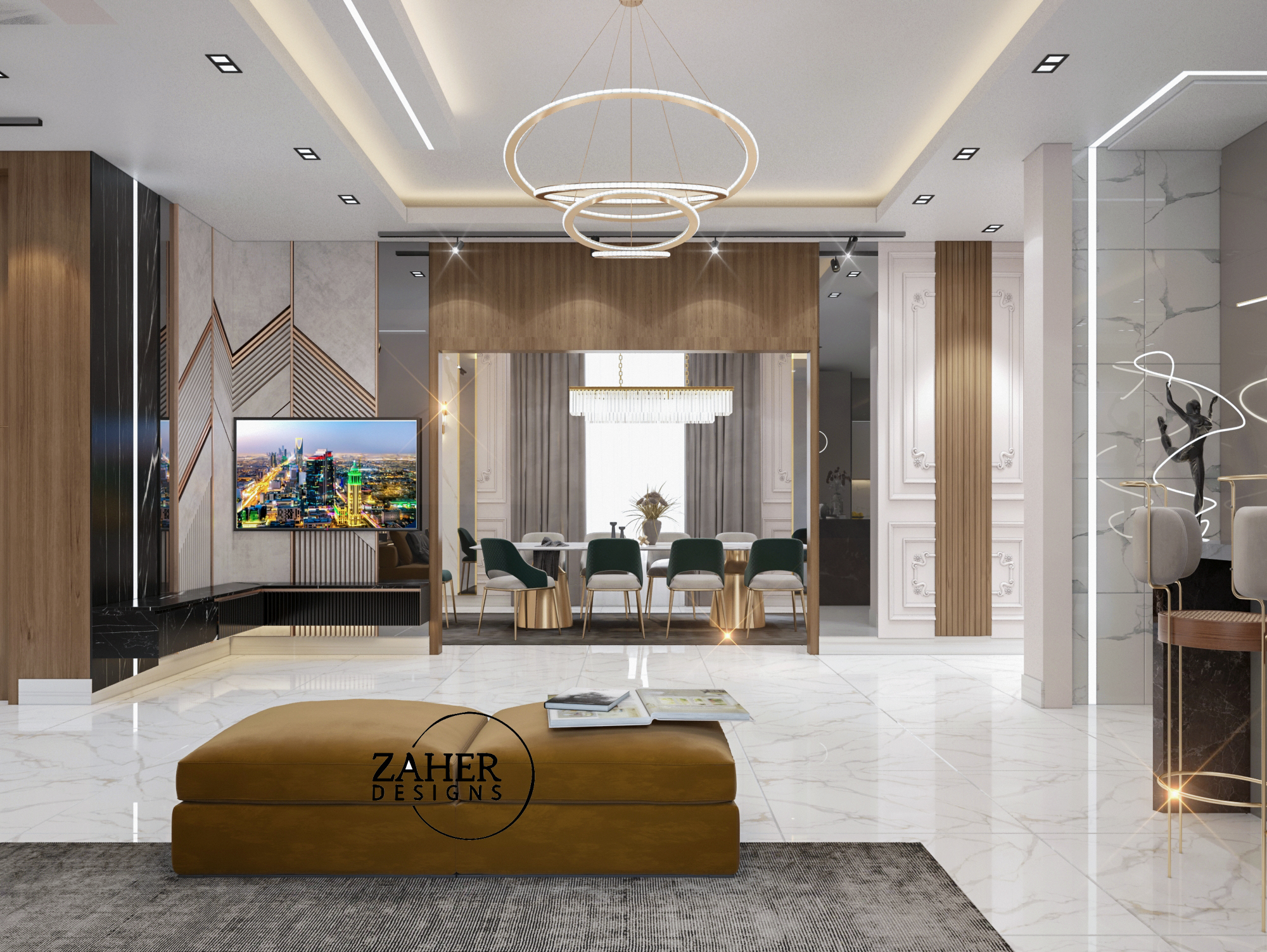 沙特阿拉伯豪华客厅与开放式厨房设计-7