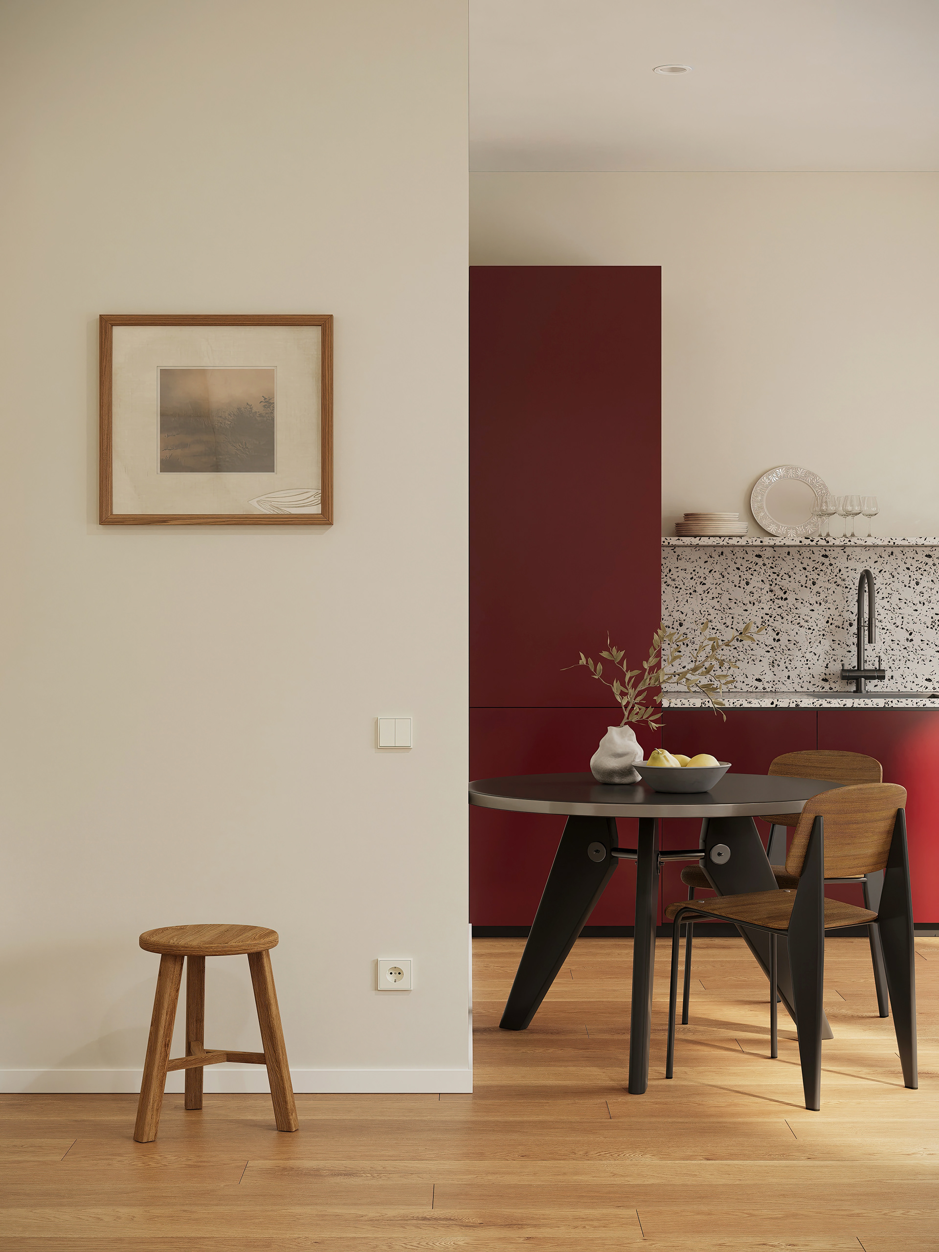 带红色厨房的公寓可视化项目丨德国柏林丨Mosolova Valeria-8