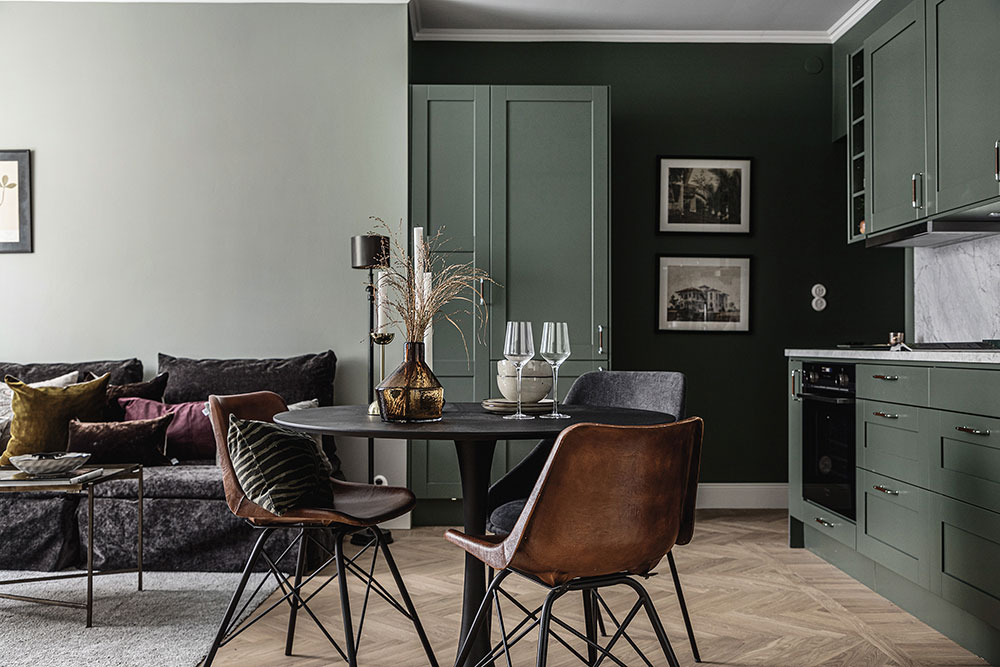 瑞典绿色厨房小公寓（54 平米）-4