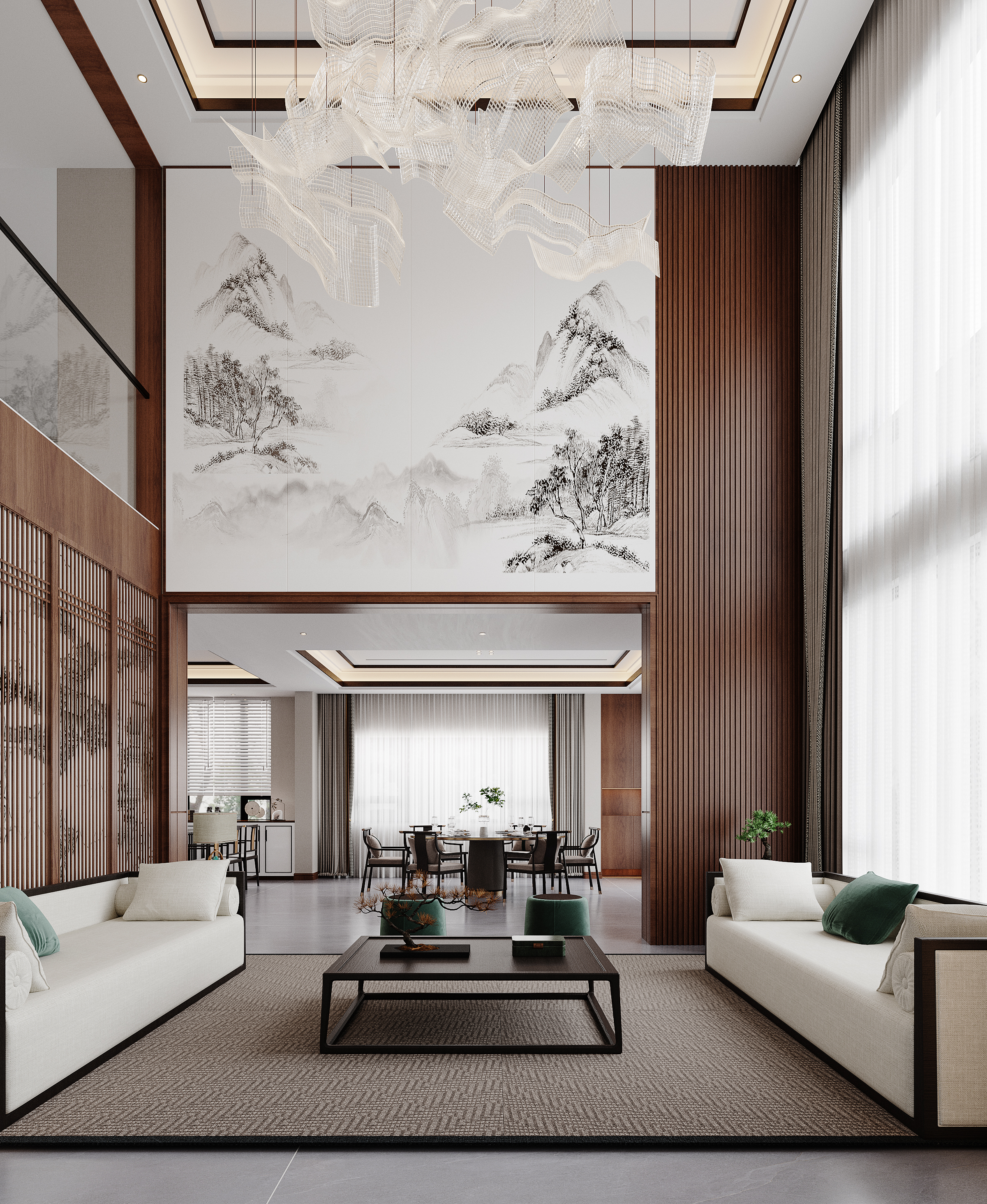 新中式挑空别墅地下室-1