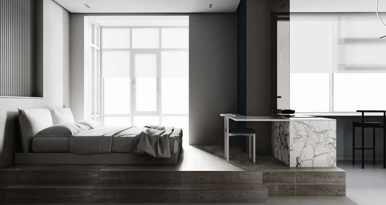 基辅黑白灰禁欲系家居,Anastasiia Reznichenko 现代设计典范-37