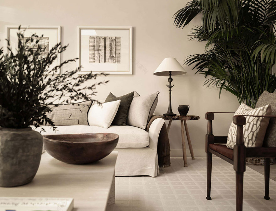 伦敦公寓中性色调与绿植的和谐搭配-7