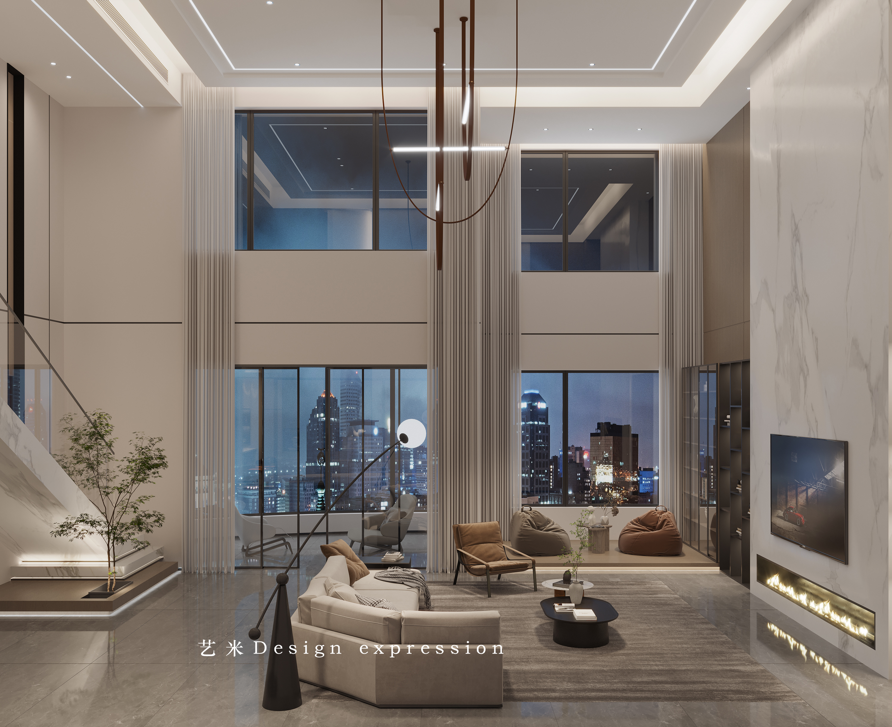 现代挑空别墅-艺米效果图-8