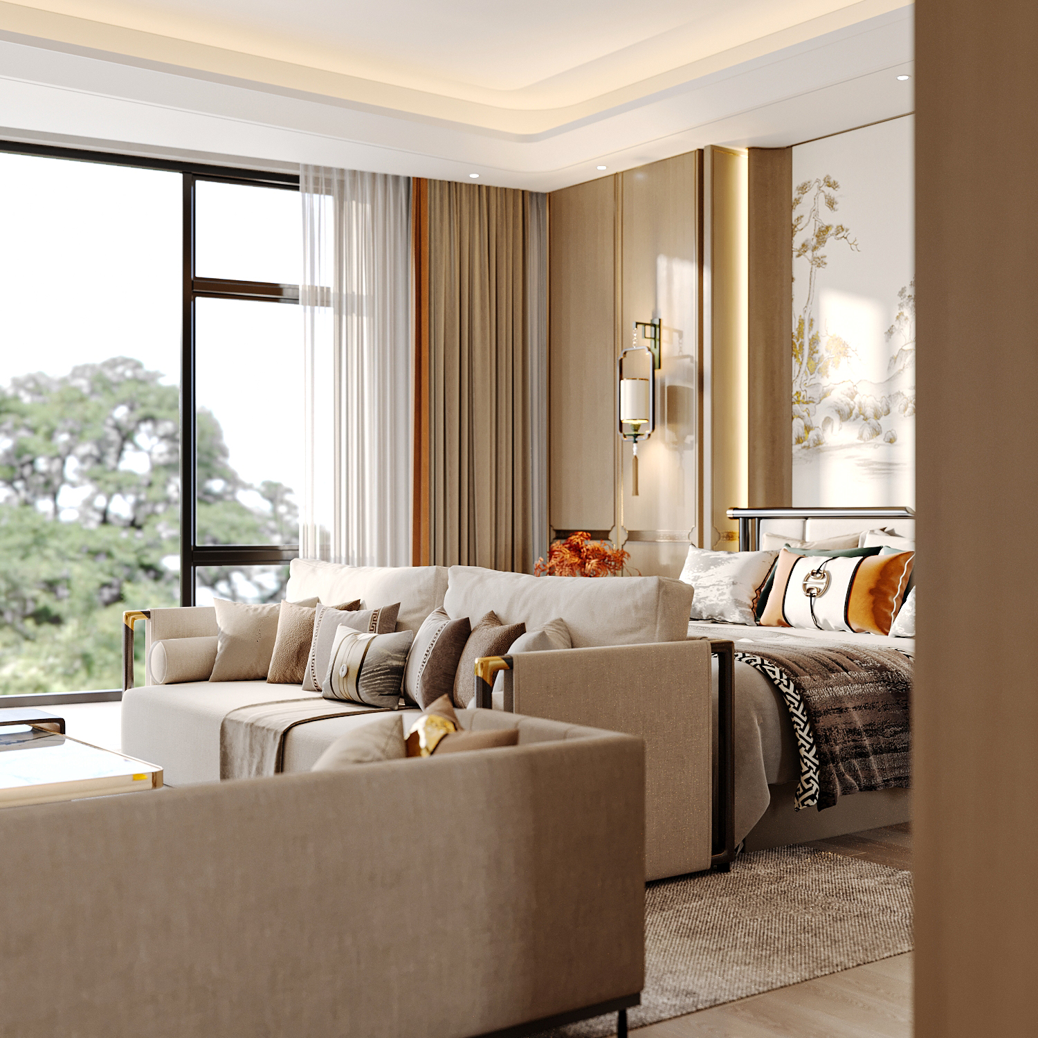 渲染作品分享｜现代新中式套房-1