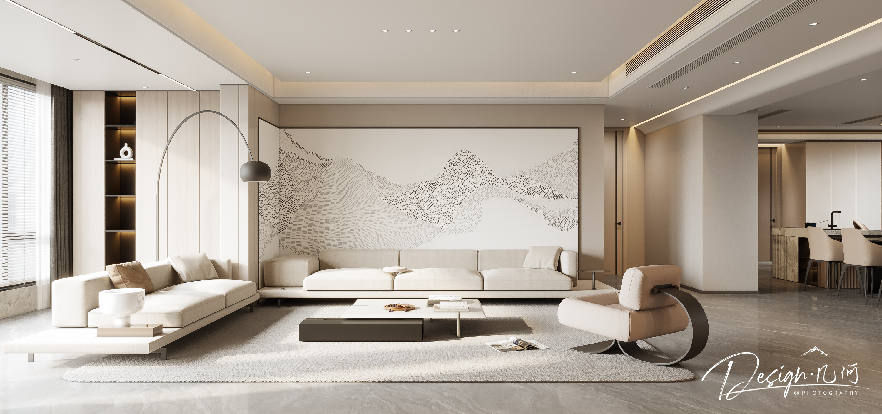 几何空间视觉表现 | 国建翠园现代奶油风客餐厅-0