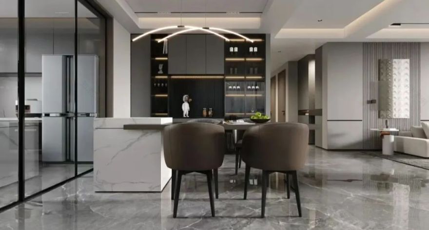 高级灰轻奢大平层丨中国长治丨长治峰上名宅装饰-18