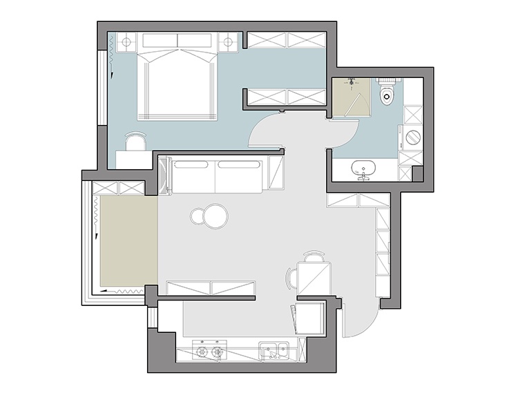 拆掉一面墙，实现60㎡LDKB流动布局，还能增加衣帽间-21