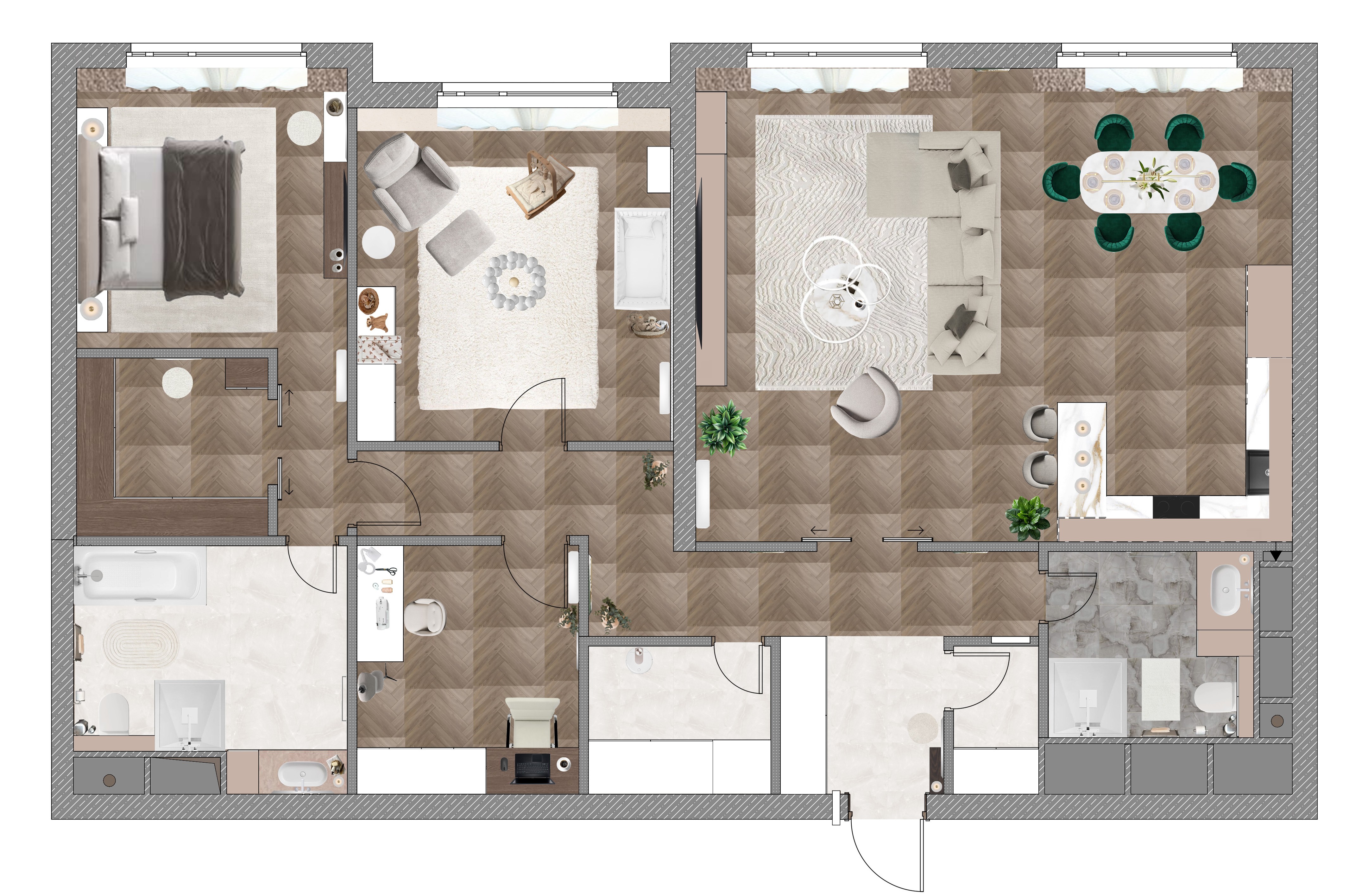 四居室公寓设计项目丨俄罗斯莫斯科丨EKATERINA OSEPCHUK-47