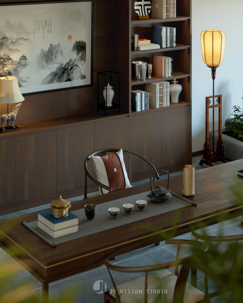新中式茶室效果图渲染-6