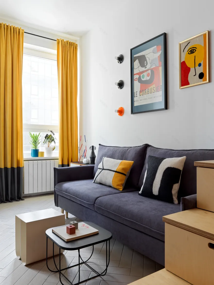 27m2 工作室设计 | 巧妙隔出卧室,色彩搭配独特-7