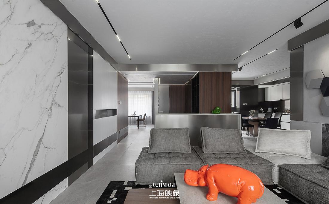 极简黑白灰,不锈钢与岩板的完美融合丨河马装饰-25