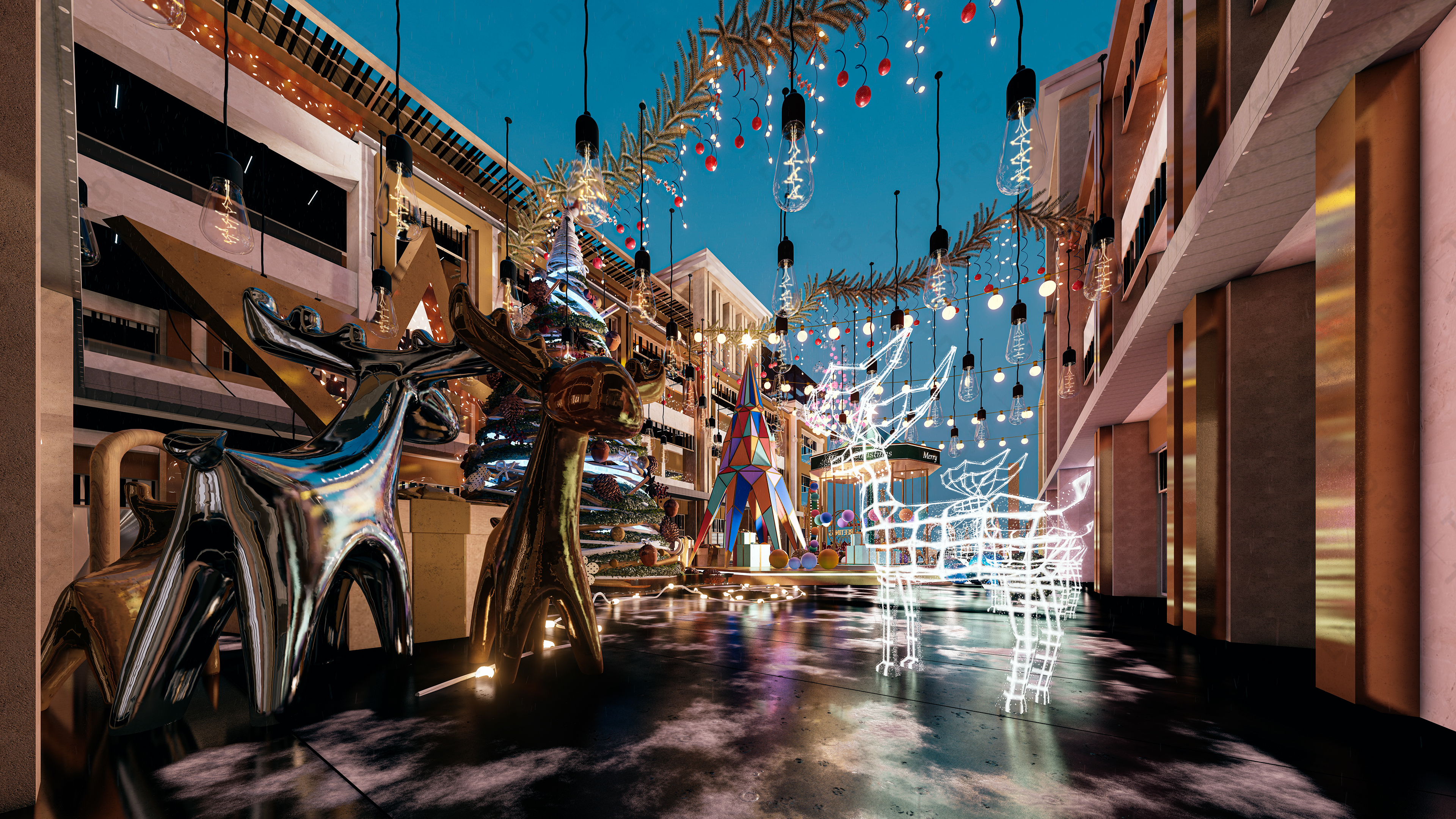 圣诞节美陈,圣诞节灯光亮化,圣诞节商场中庭美陈-7