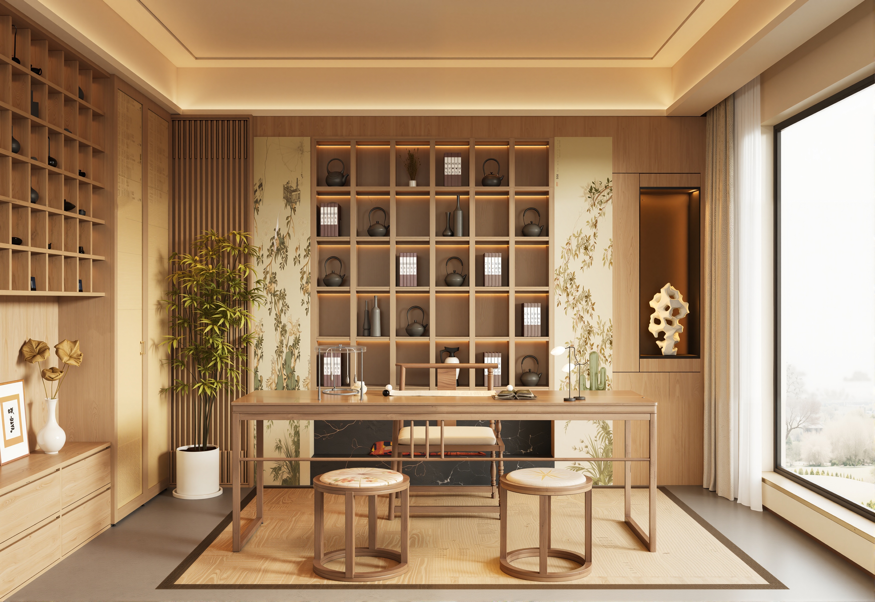 宋氏新中风格茶室效果图表现-0