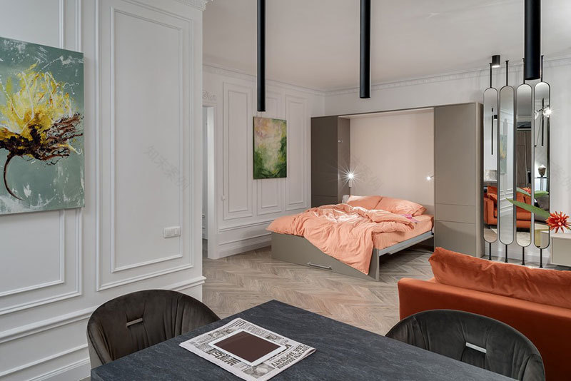 乌克兰时尚租赁住宅,隐藏式床设计独特-17